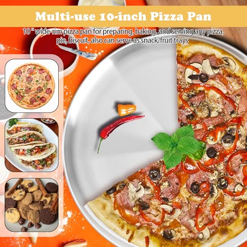 AWTBDP Pizza Pan 10 Inch Set of 2 for Oven, Non-Stick Stainless Steel Pizza Steel, Durable Non-Toxic Round Pizza Pans for Cookie Pizza Pie Cake, Dishwasher Safe & Easy Clean