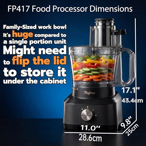 Magiccos 14 Cup Food Processor - XL Bowl Food Processor with Large Feed Chute, French Fry Cutter, Chop Vegetables, Slice Potatoes, Shred Cheese, Mix Dough for Family Meal Prep