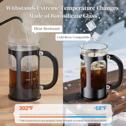 Veken French Press Coffee Maker 34oz, No Plastic Touching Cafe,Thickened Glass Stainless Steel Brewer, Cold Brew Cafetera Tea pot for Kitchen Travel Camping, Gifts, Decor, Bar Accessories, Dark Pewter