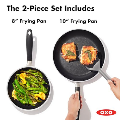 OXO Nonstick 8” and 10” Frying Pan Set, PFAS-Free Ceramic Skillets, Dishwasher & Oven Safe, Stay-Cool Silicone Handle