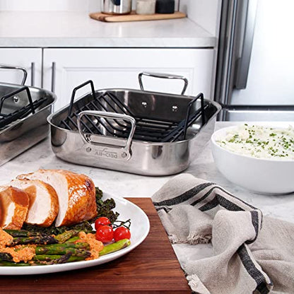 All-Clad Specialty Stainless Steel Roaster with Nonstick Rack 11x14 Inch Oven Broiler Safe 600F Roaster Pan, Pots and Pans, Bakeware, Silver