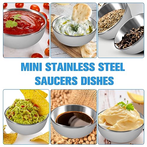 zzhxkjhky 20 Pack 3.2 inch Stainless Steel Sauce Dishes 3.5 oz Mini Individual Saucers Bowl Round Seasoning Dishes Bowl Serving Appetizer Plates for Kitchen Prep Side Dish Soy Sauce Sushi Dip (20)