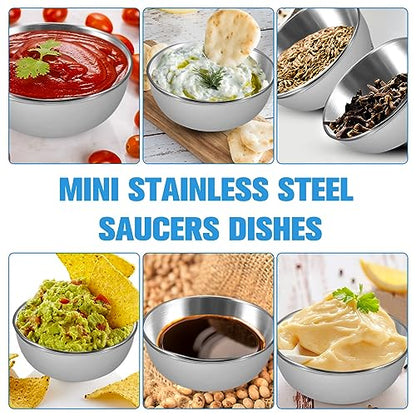 zzhxkjhky 20 Pack 3.2 inch Stainless Steel Sauce Dishes 3.5 oz Mini Individual Saucers Bowl Round Seasoning Dishes Bowl Serving Appetizer Plates for Kitchen Prep Side Dish Soy Sauce Sushi Dip (20)