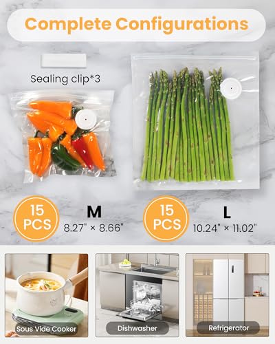 FEPPO Vacuum Sealer for Food with Visible Water Tank, 30 Reusable Bags