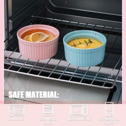 Meltset 5.5 Oz Ramekins with Lids Oven Safe Ceramics Ramekin Bowls for Baking, Porcelain Bake Dishes for Souffle, Creme Brulee, Lava Cake, Ice Cream Desserts, Snacks (Set of 5）