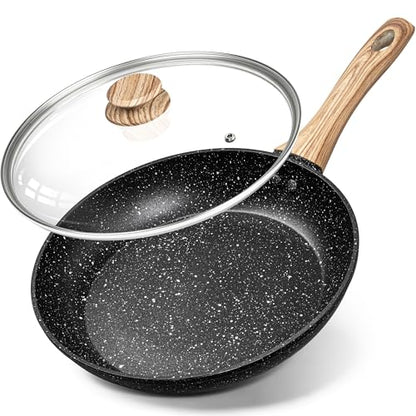 MICHELANGELO 10 Inch Frying Pan with Lid, Nonstick Frying Pan with Healthy Granite Coating, Nonstick Pan with Anti-Scald Handle, Induction Compatible