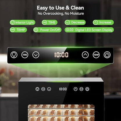 650W Food Dehydrator, 8-Tray Stainless Steel Dehydrator Machine with Adjustable Timer & Temperature, Overheat Protection, Fruit Dehydrator for Jerky, Herbs, Dog Treats, Interior Light