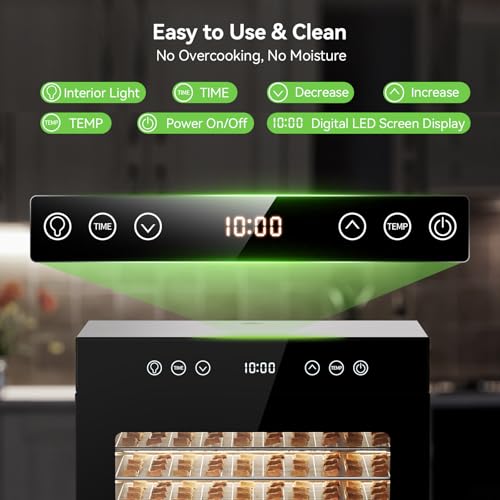 Food Dehydrator, 8 Stainless Steel Trays Large Capacity Dehydrator Machine with Interior Light, Trays, 650W Faster Drying, Quiet Adjustable Timer & Temperature Dryer for Fruit Jerky Herbs Dog Treats