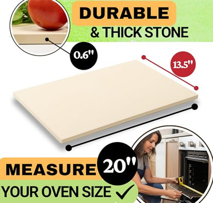 Large Pizza Stone for Oven and Grill 20 Inch - Cordierite Pizza Stones with Wooden Pizza Peel, Dough Tool & Pizza Cutter Set -Makes Crispy Homemade Pizza & Bread - 20" x 13.5" Baking Stone
