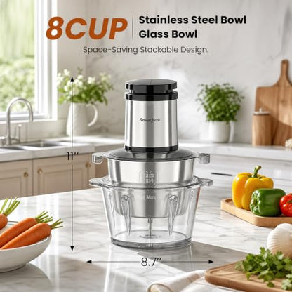 Food Processor with 2 Bowls (8 Cup+8 Cup), 2-Speed Electric Food Chopper