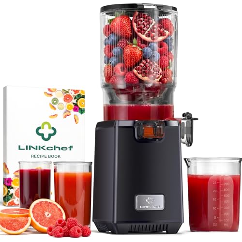 LINKChef Cold Press Juicer Machines, 130mm Diameter and 1.8L Capacity Juicers Whole Fruit and Vegetable, 250W Masticating Slow Juicer with Automatic Cutting, BPA-Free Tritan