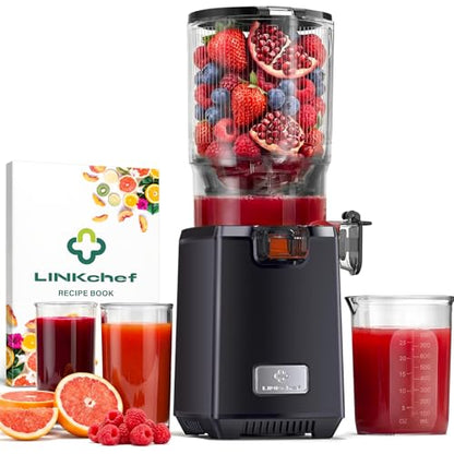 LINKChef Cold Press Juicer Machines, 130mm Diameter and 1.8L Capacity Juicers Whole Fruit and Vegetable, 250W Masticating Slow Juicer with Automatic Cutting, BPA-Free Tritan
