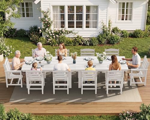 SERWALL HDPE Outdoor Dining Furniture, Outdoor Dining Set for 10, White