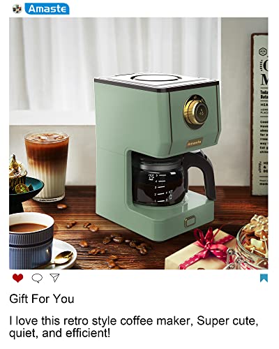 Amaste Drip Coffee Maker, Coffee Machine with 25 Oz Glass Coffee Pot, Retro Style Coffee Maker with Reusable Filter & Three Brewing Modes, Warming Plate, Matcha Green