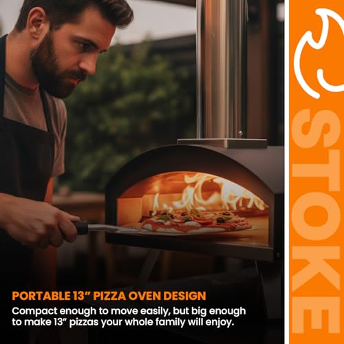 Stoke 13 Inch Outdoor Pizza Oven – Wood Pellet Portable Pizza Oven for Backyard, Camping, or Tailgating – Stainless Steel Oven with Pizza Stone & Accessories