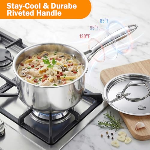 Cooks Standard Multi-Ply Clad Stainless Steel Saucepan with Lid, Sauce Pan Kitchen Induction Pot, Dishwasher & Oven Safe, Compatible with All Cooktops, 3-Quart