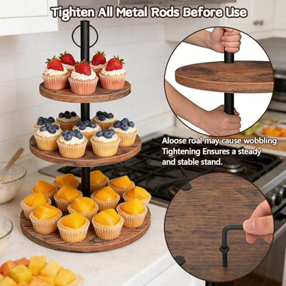 LZelriy Cupcake Stand, 2 Pack Rustic Wood Cake Stand, 3 Tier Cupcake Tower Round Tiered Tray Stand for Dessert Table Display, Industrial Wooden Serving Stand Wedding, Graduation and Baby Shower