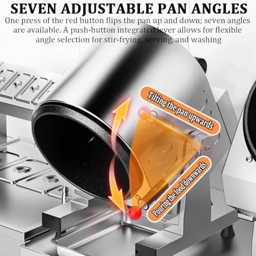 TT-YEL Stainless Steel Commercial Fully Automatic Cooking Machine, Drum-Type Food Processor, Natural Gas-Powered Cooking Machine, Water Spray Wok,30cm Wok