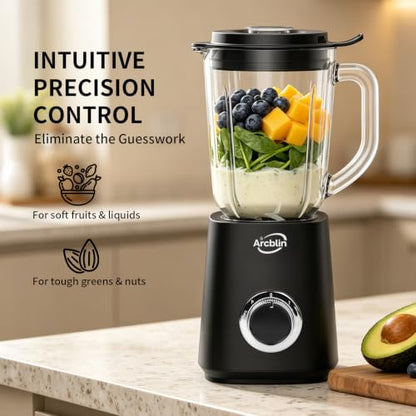 Glass Jar Blender for Smoothies & Shakes, 51 oz Countertop Blender with 2 Speeds + Pulse, 500W Motor, Easy Cleaning, Removable Stainless Steel Blades for Sauces, Nut Milk & Puree, Black