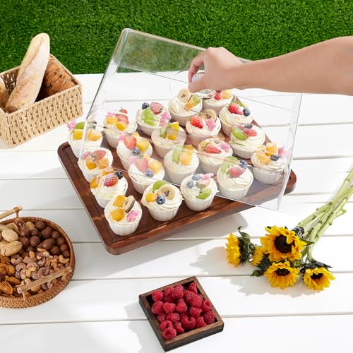 HouseJoy Acacia Wood Cake Stand with Lid-Extra Large 17" Rectangular Cake Holder,2-in-1 Dessert Table Display Set & Charcuterie Board,Acrylic Cake Dome Cover for Cheese/Veggie/Desert /Chips & Dip