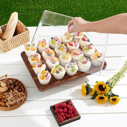 HouseJoy Acacia Wood Cake Stand with Lid-Extra Large 17" Rectangular Cake Holder,2-in-1 Dessert Table Display Set & Charcuterie Board,Acrylic Cake Dome Cover for Cheese/Veggie/Desert /Chips & Dip