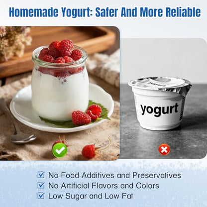 Yogurt Maker with Auto-Shut off and Adjustable Time & Temp Control, Yogurt Maker Machine Make Healthy Yogurt with Full Probiotics for Family, Friends, Perfect Gift, 8x6oz Jars