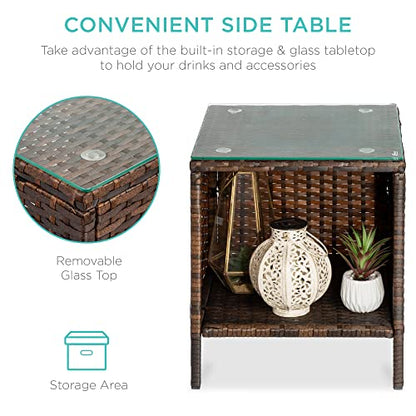 Best Choice Products 3-Piece Outdoor Wicker Conversation Bistro Set, Space Saving Patio Furniture for Garden w/Side Table - Brown/Navy