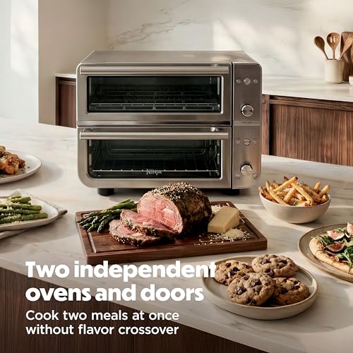 Ninja Double Oven Pro Smart XL Countertop Oven & Air Fryer | 30.2 Qt Capacity |12-in-1 Versatility with Smart Finish & DualZone Tech to Cook 2 Meals at Once | Fit up to 4.5lb Chicken | Silver | DCT821