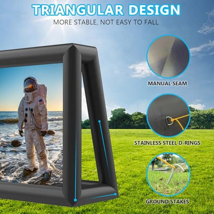 Inflatable Movie Screen Outdoor Projector Screen for Outside 25ft, Large Blow Up Screens Front and Rear Projection with Air Blower, Best for Movie Nights Backyard Home Theater