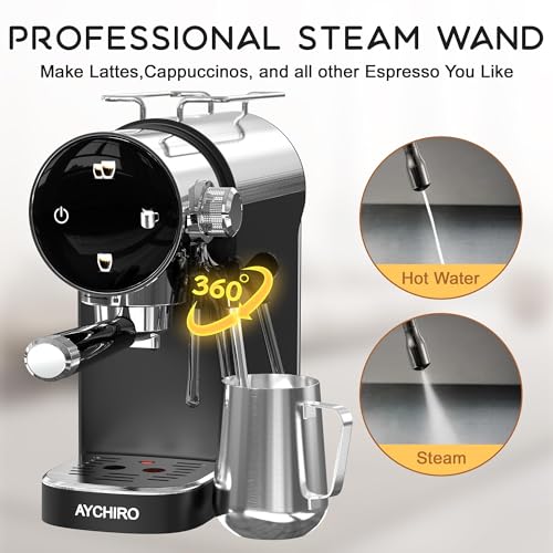 AYCHIRO 20 Bar Espresso Coffee Machine, Touchscreen Espresso Coffee Maker for Home, Cappuccino Maker with Removable Water Tank, Modern Black Design, Black