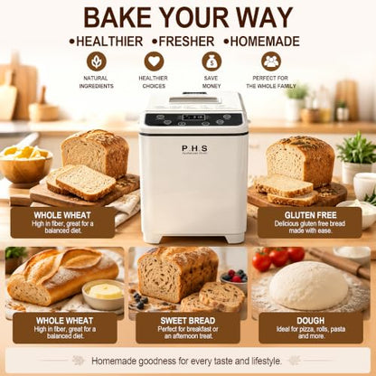 PHS Bread Maker Machine, 2LB Automatic Bread Machine, 20 Programs