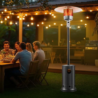 VEVOR 50000BTU Propane Patio Heater for Outdoor Use With Round Table Design, Metal Burner and Wheels - Tall Hammered Flame Heater for Party, Backyard, Garden, Silver Gray