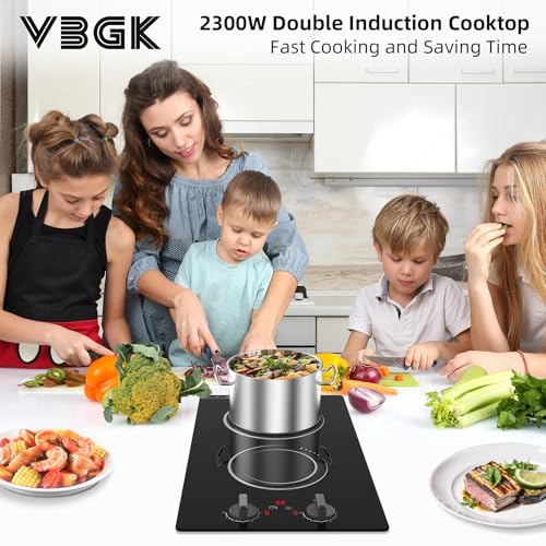 VBGK Double Induction Cooktop,110V 2300w 2 burnerinduction cooktop,2 burner Hot Plate Electric burner withLCD Touch Screen 9 Levels Settings Child Safety Lock &Timer