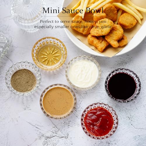 kanpura Mini Glass Bowls, Round Prep Bowl, Dishwasher Safe, Pinch Bowls for Dipping Spices Sauce, Stackable, 2 oz, Set of 6, (Clear)