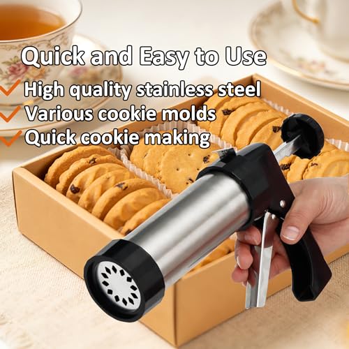 Spritz Cookie Press Gun Kit, Cookie Maker with 13 Cookie Discs + 8 Icing Nozzles and Cleaning Brush DIY Christmas Birthday Cookies Maker Gifts for Women