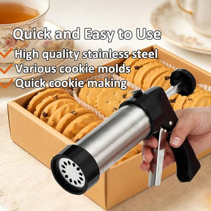 Spritz Cookie Press Gun Kit, Cookie Maker with 13 Cookie Discs + 8 Icing Nozzles and Cleaning Brush DIY Christmas Birthday Cookies Maker Gifts for Women