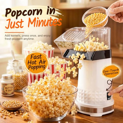Popcorn Maker, Hot Air Popper for Healthy Oil-Free Snacks, 4.5QT Electric Popcorn Machine with Fast Popping & Easy Clean Design for Movie Nights, Family Fun, Game Night, Dorms, Kids & Home(White)