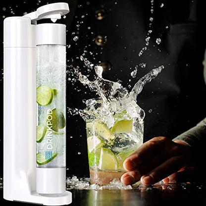 FIZZpod Soda Maker - Fizzy Drink Machine with 3 PET Bottles, 3 Caps, 1 Carbonator Cap and Manual - Make Homemade Sparkle Water, Juice, Coffee, Tea and Cocktail Drinks with Fruit (White)