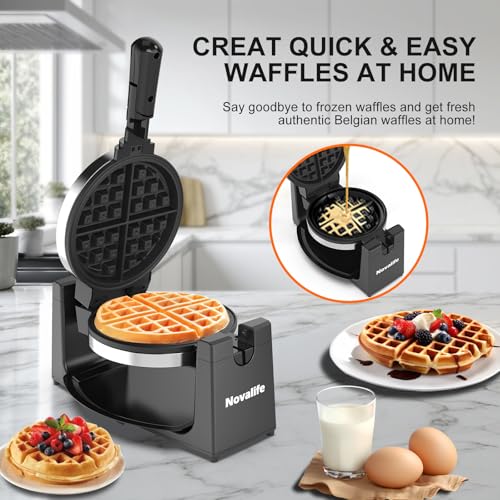 Waffle Maker, Rotating Belgian Waffle Maker, 180° Flip Waffle Iron, Non-Stick Plate, Adjustable Browning Control, Foldable Cool Touch Handle, Removable Drip Tray, Space Saving Storage, Stainless Steel