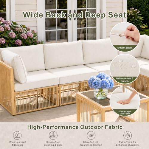 7 Piece Outdoor Small Patio Furniture Set, Wicker Sectional Furniture Set