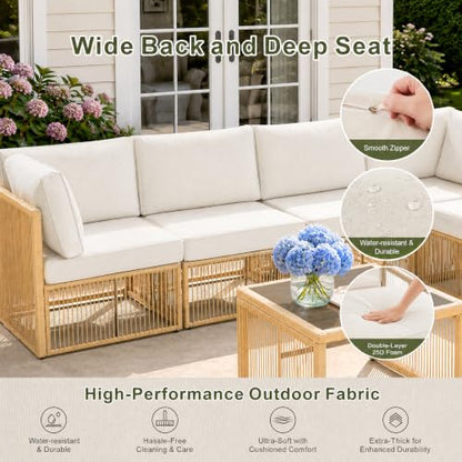 7 Piece Outdoor Small Patio Furniture Set, Wicker Sectional Furniture Set