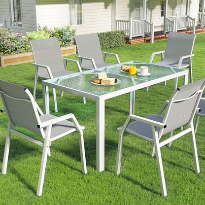 Jocoevol 7 Piece Patio Dining Sets for 6, Outdoor Table and Chairs Set with 59in Patio Dining Table and 6pcs Textilene Chairs, All Weather Furniture Set for Backyard Deck Garden
