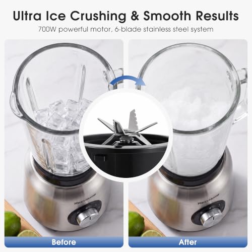 REXYHOME 700W Blender with 50oz Glass Jar, Countertop Blenders for Kitchen