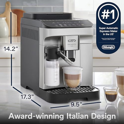 De'Longhi Magnifica Evo Automatic Espresso & Coffee Machine with Auto Milk Frother, Built-in Grinder & Auto-Clean Function - For Latte, Cappuccino, Americano, Iced Coffee, ECAM29084SB , Silver