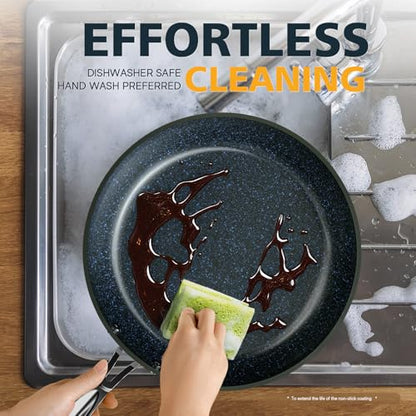 Nuwave 3-Piece 8”, 10”, 12” Forged Lightweight Frying Pan Set, G10 Healthy Duralon Blue Ceramic Ultra Non-Stick, Ergonomic Stay-Cool Handles, Induction-Ready & Works on All Cooktops