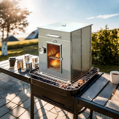 REDCAMP 14"H Foldable Camping Oven with 2 Tier Grill, Stainless Steel Portable Camping Stove for Baking Cinnamon Rolls, Breads and Muffins with Wood Burning Fire,Propane Stoves,Campers,Baking BBQ
