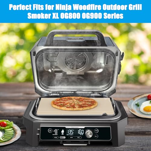Outspark Pizza Stone with Grill Rack for Ninja Woodfire Outdoor Smoker XL OG800 OG900 Series Grill Accessories, Rectangle Pizza Baking Stone Set for Oven and Grill Baking