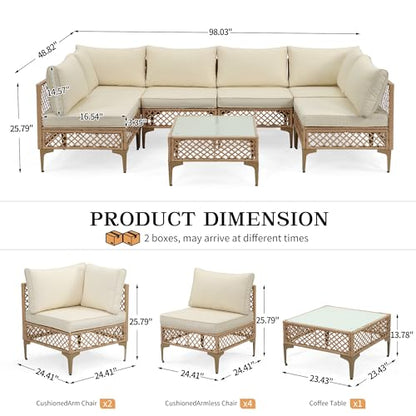FHFO 7 Piece Patio Furniture Set, Outdoor Wicker Sectional Sofa Set