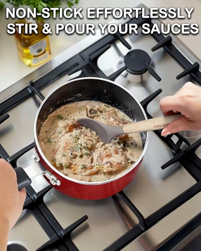 Cook N Home Basic Nonstick Saucepan with Glass Lid, Non Stick Aluminum Sauce Pan, Small Multi-purpose Kitchen Pot, Milk Chocolate Cooking Pot Pan with Stay-Cool Handle, 1-Quart, Marble Red