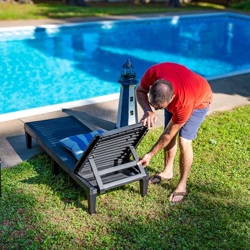 Sunnydaze 5-Position Outdoor Adjustable Chaise Lounge Chair - UV- and Weather-Resistant Polypropylene Resin - Wood-Look Design - Black